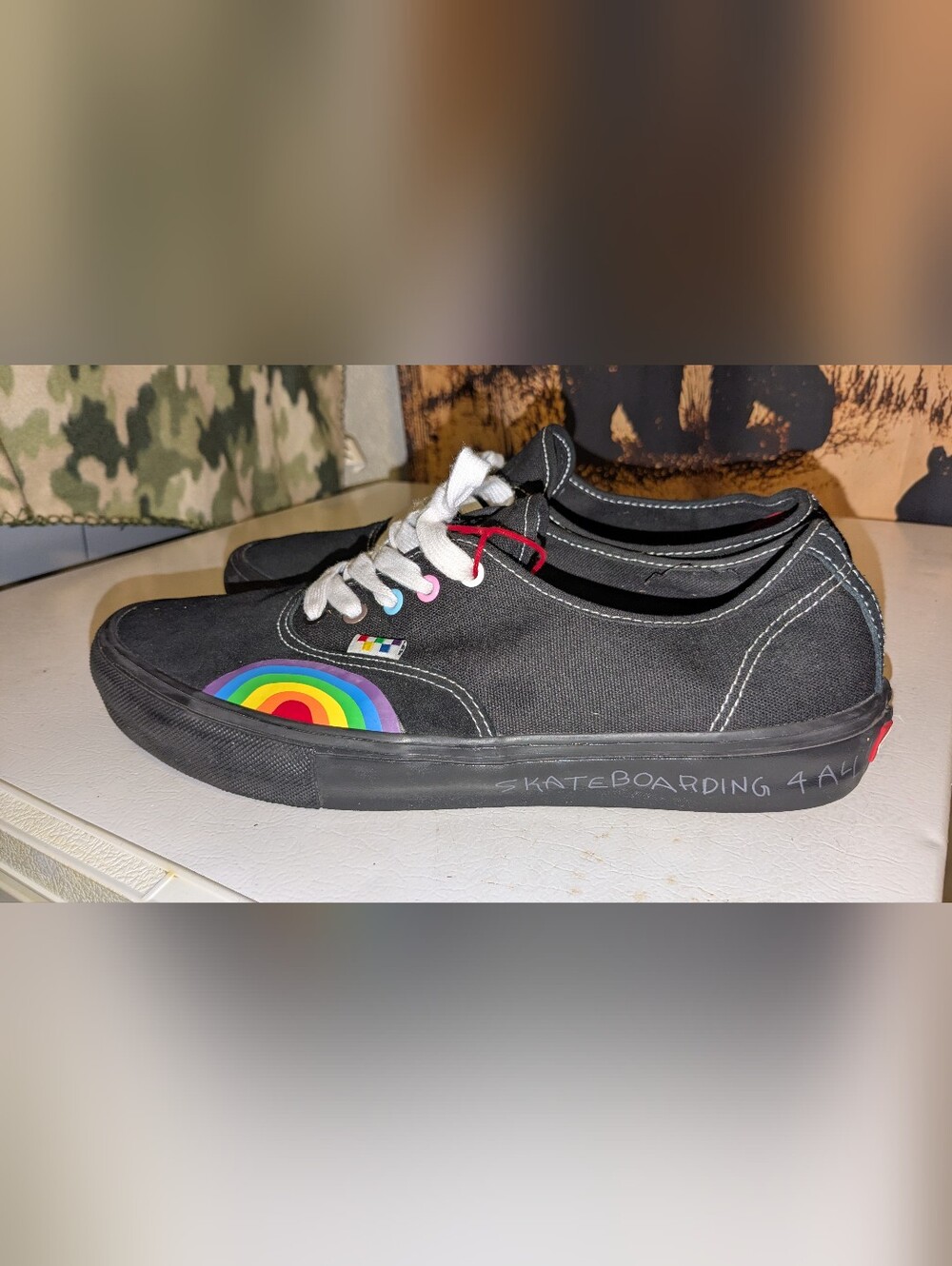 Vans Black Canvas Sneakers with Rainbow Patch